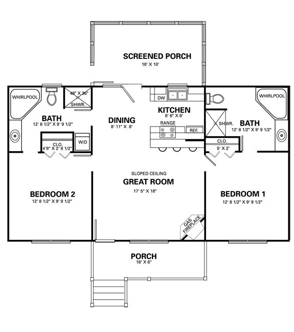 2 Bedroom Cabin Floor Plan